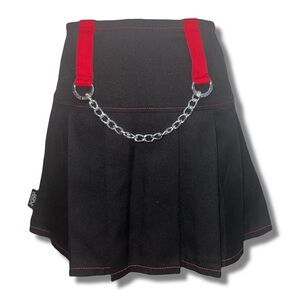 Royal Bones Black & Red Pleated Mini Skirt w/ Chain